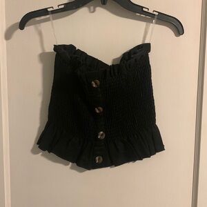 Ruffle Smocked Tube Top with Tortoise buttons